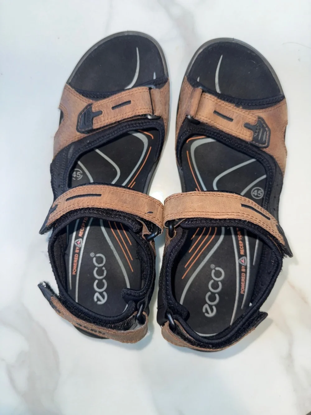 Ecco Men's Brown & Black Adjustable Leather Sandals size 45